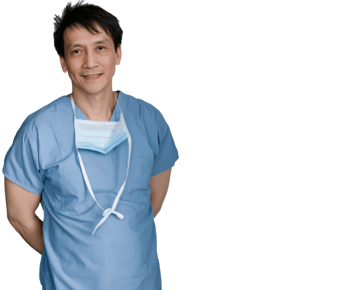 Dr. Chen Lee in surgical scrubs